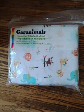 Garanimals Microfiber Fitted Crib Sheet - White with Pastel Animal Print